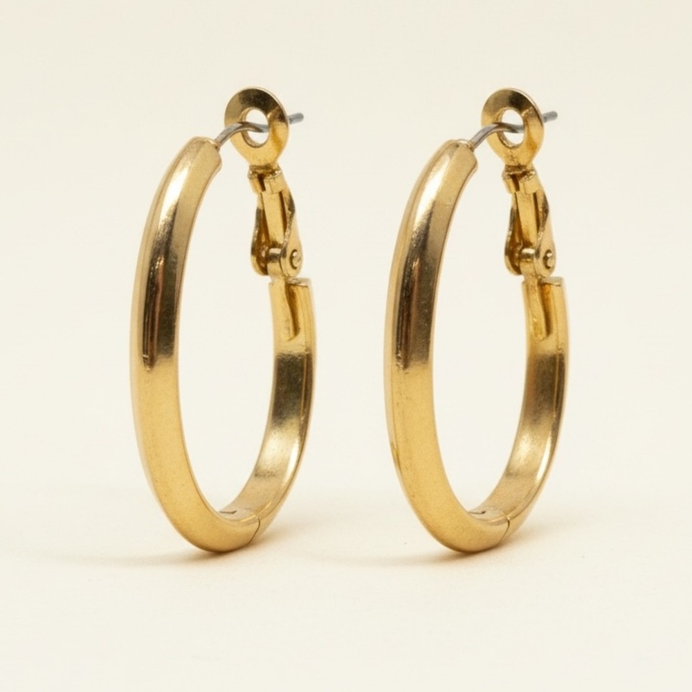 Vintage Gold Tone Oval Hoop Earrings Classic Vintage Hoops Gold Hoops Minimalist